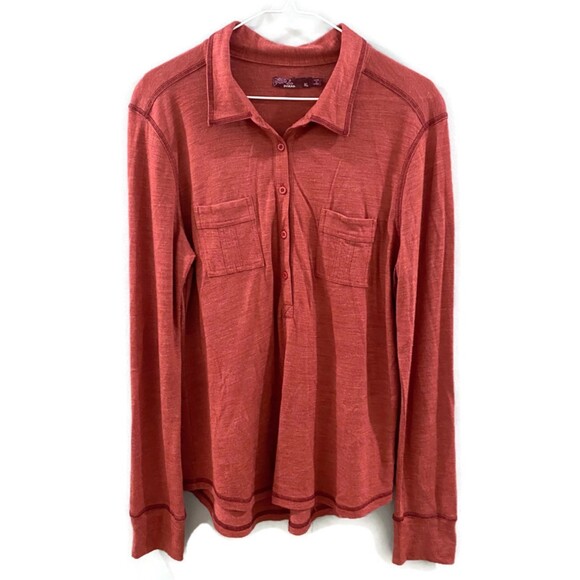 Prana Besha Wool Blend Long Sleeve Collared Shirt - Red XL - Picture 2 of 9